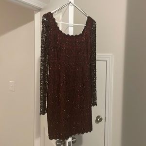 Brown lace mini dress